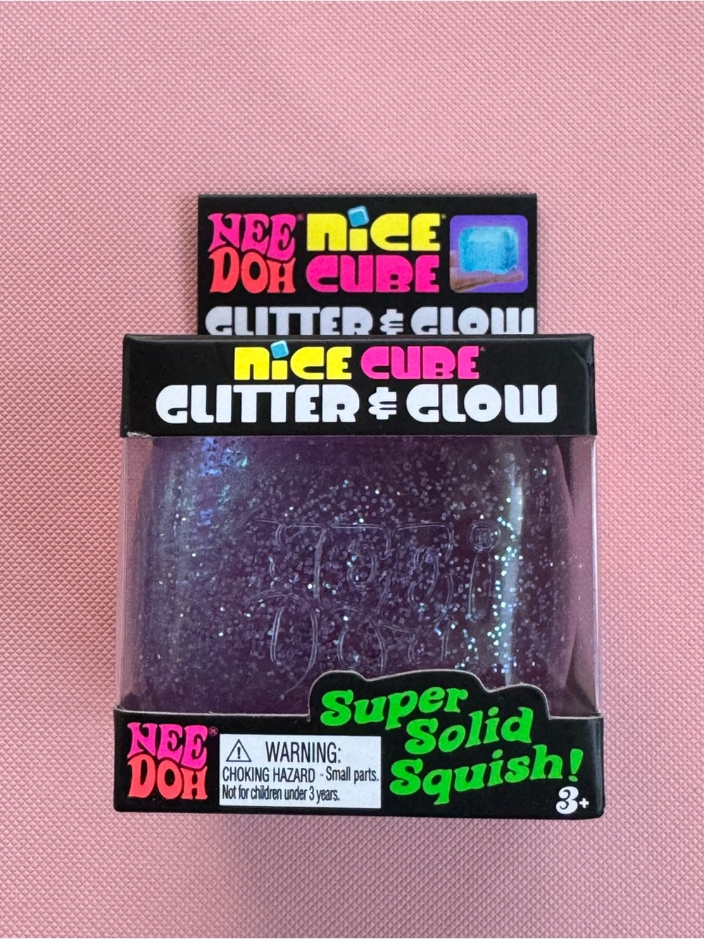 NeeDoh Purple Nice Cube Glitter & Glow Squishy kids Sensory Squeeze Toy NWT New